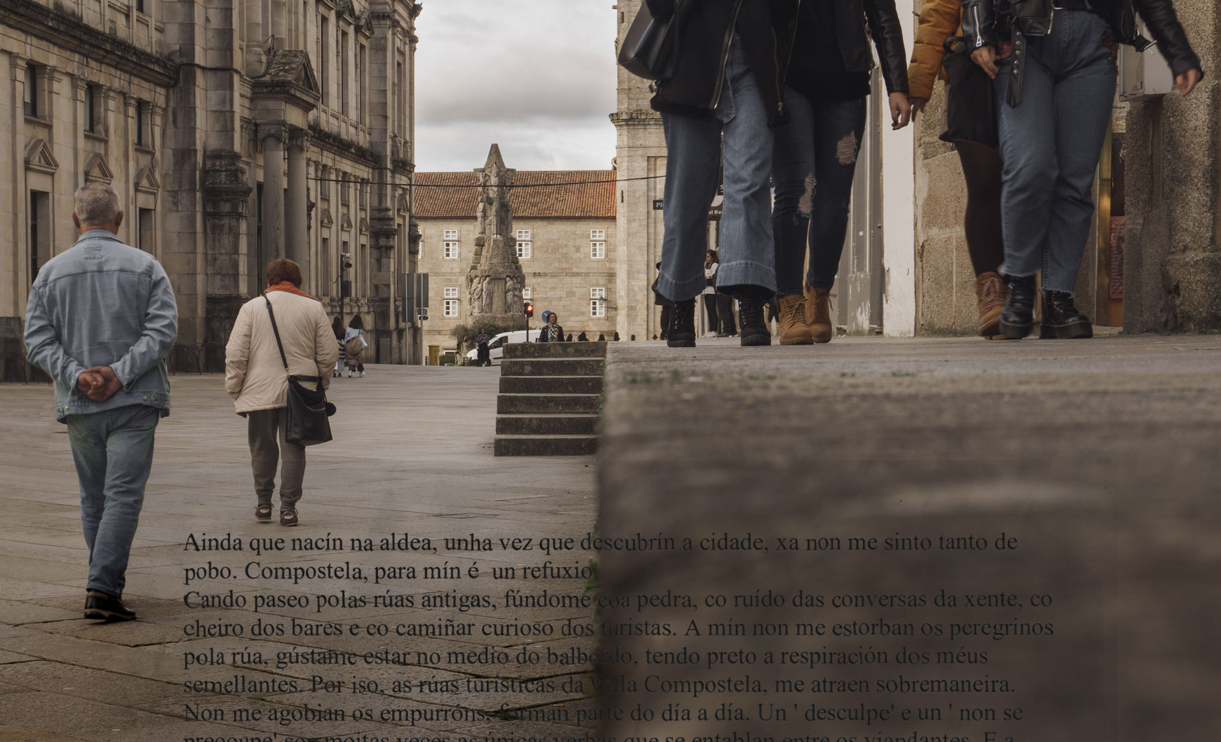 Perspectiva de la calle de San francisco en la que se superpone un párrafo con un  testimonio  
